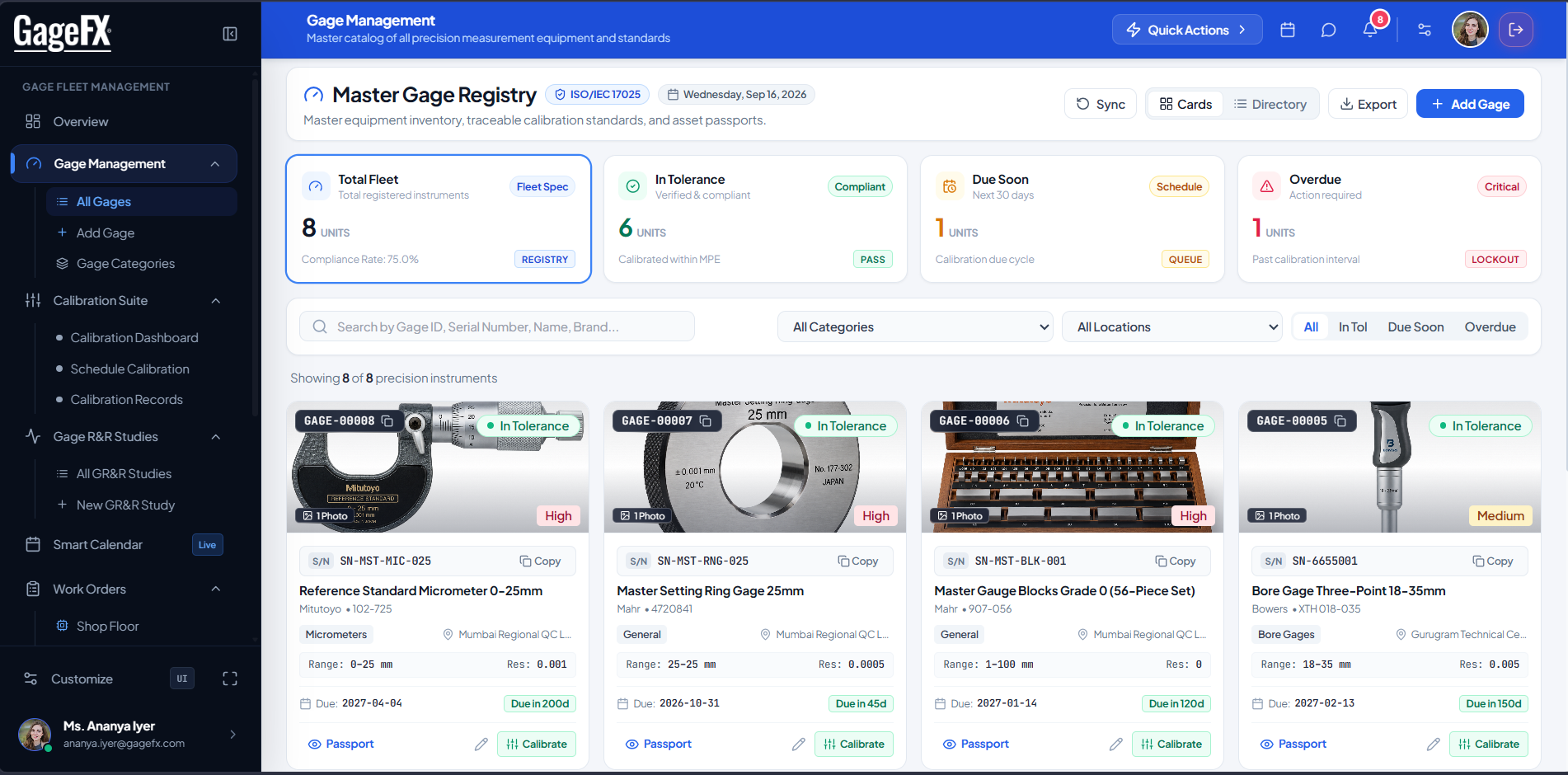 Master Gage Inventory Catalog